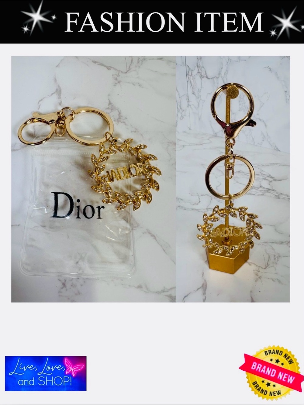 BAG CHARM/KEYCHAIN: Gold-Tone w/Rhinestones, NWOT